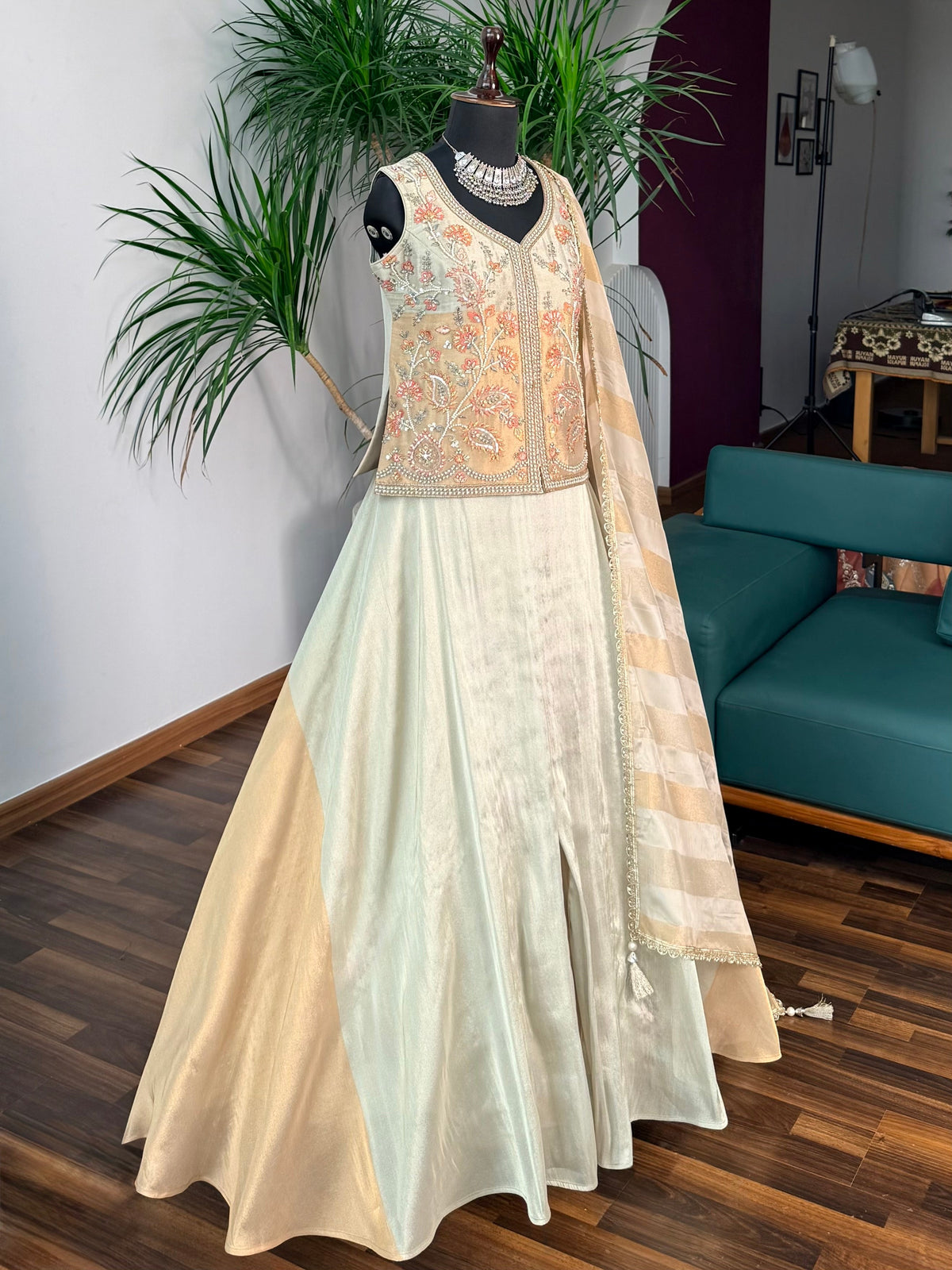 Golden color Bids Embroidery work Sharara set BLS104