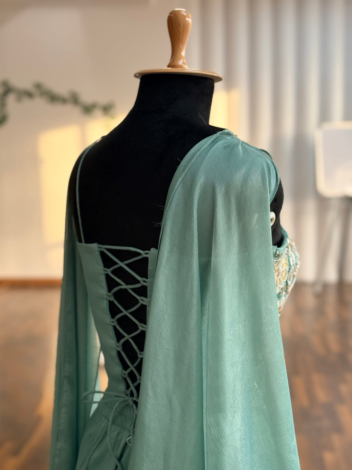 Pastel Aqua Blue color Bids Sequence Embroidery work Sharara set BLS128