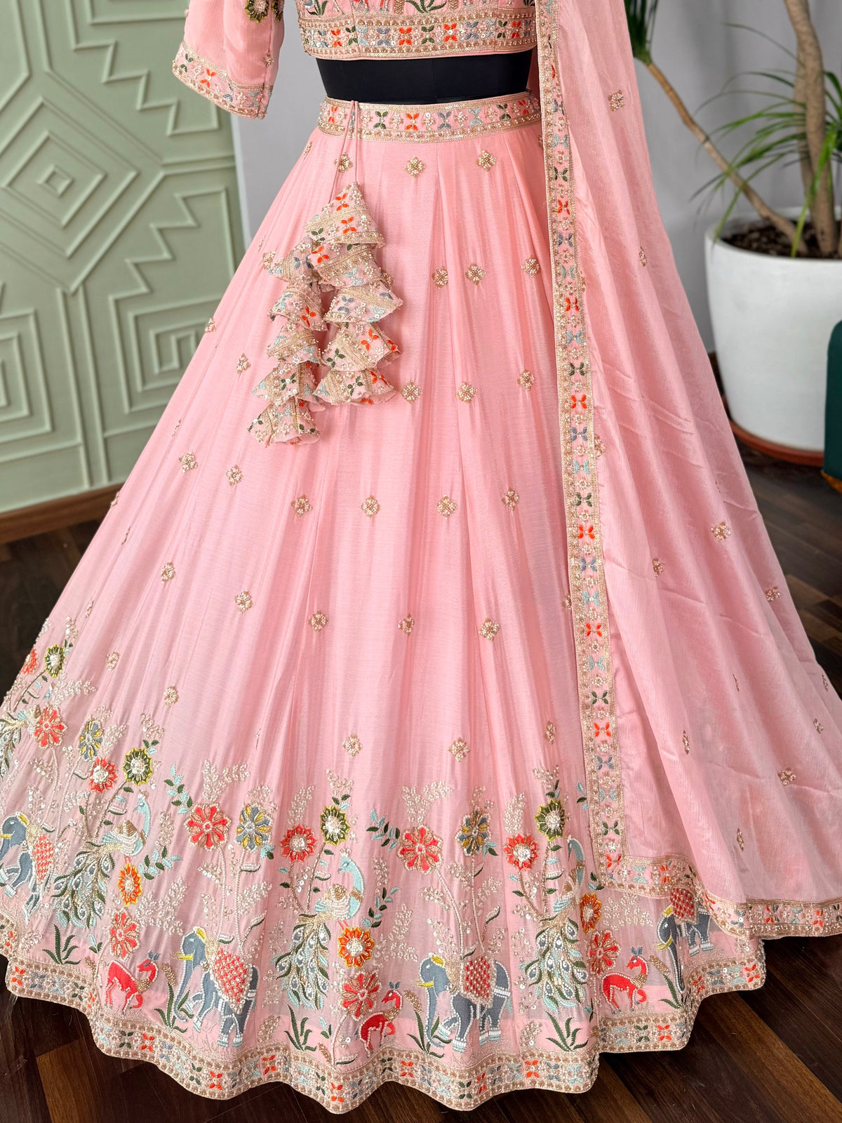 Peach Pink color Designer Bids Embroidery work Lehenga choli BL1747