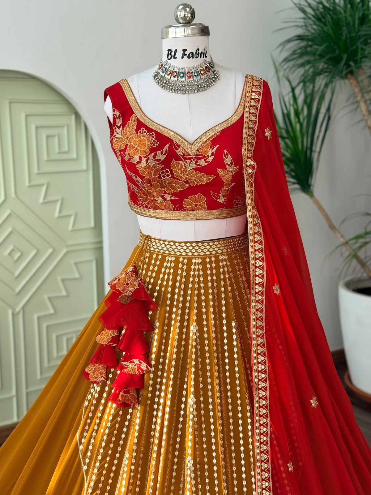 Rani Pink with Mustard Yellow Sequence Embroidery work Designer Lehenga Choli BL1692