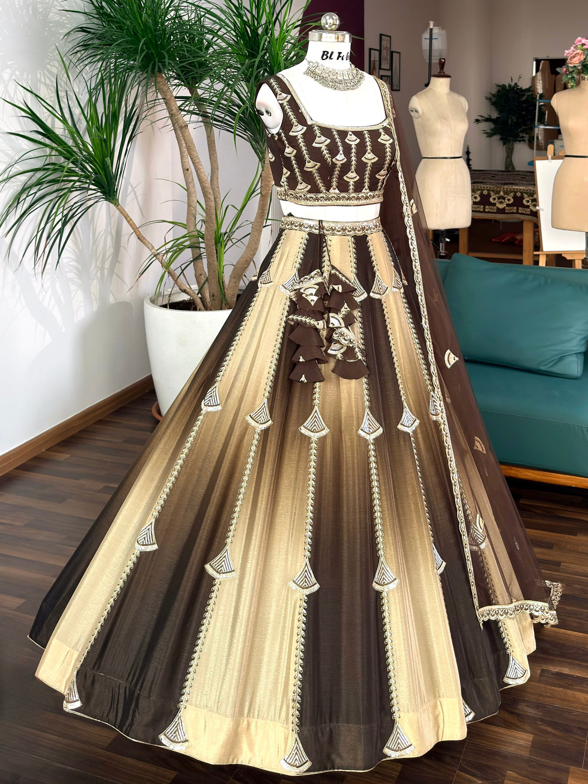 Shading Brown color Sequence Embroidery work Designer Lehenga Choli BL1687