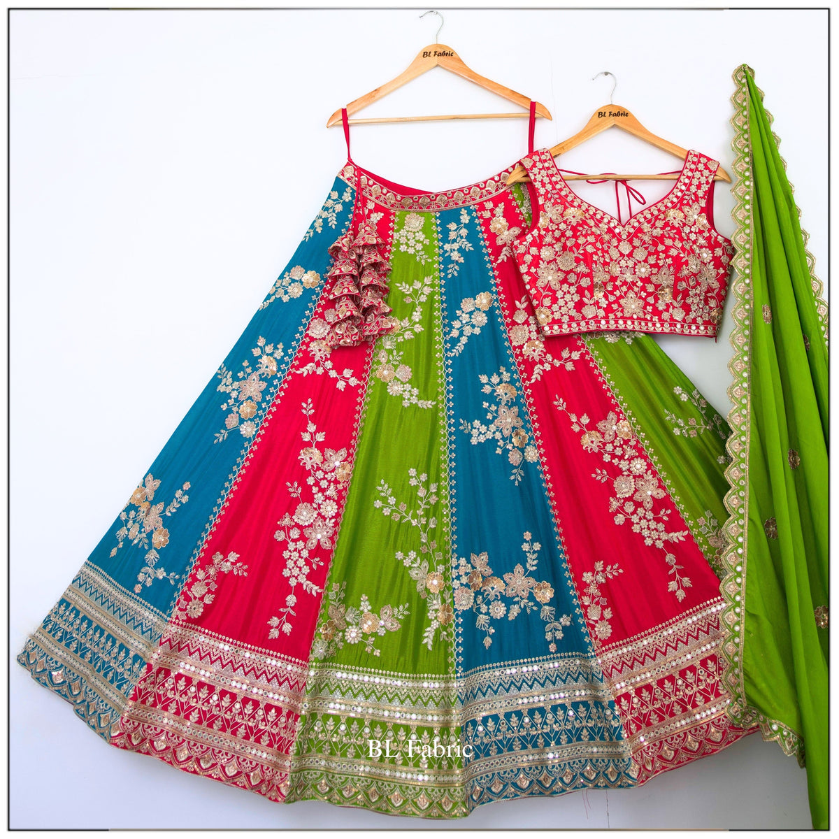 Multi color Sequence Thread Embroidery work Designer Lehenga Choli for Any Function BL1531