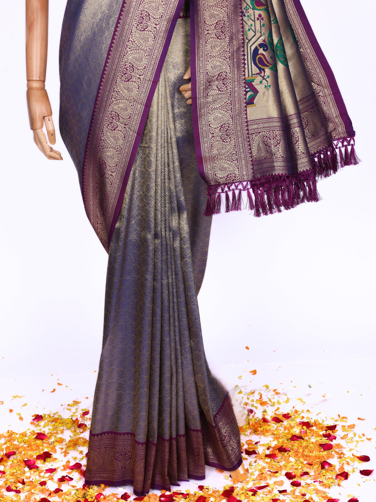 Purple color Kanjivaram work Designer Saree BLS1013_Purple