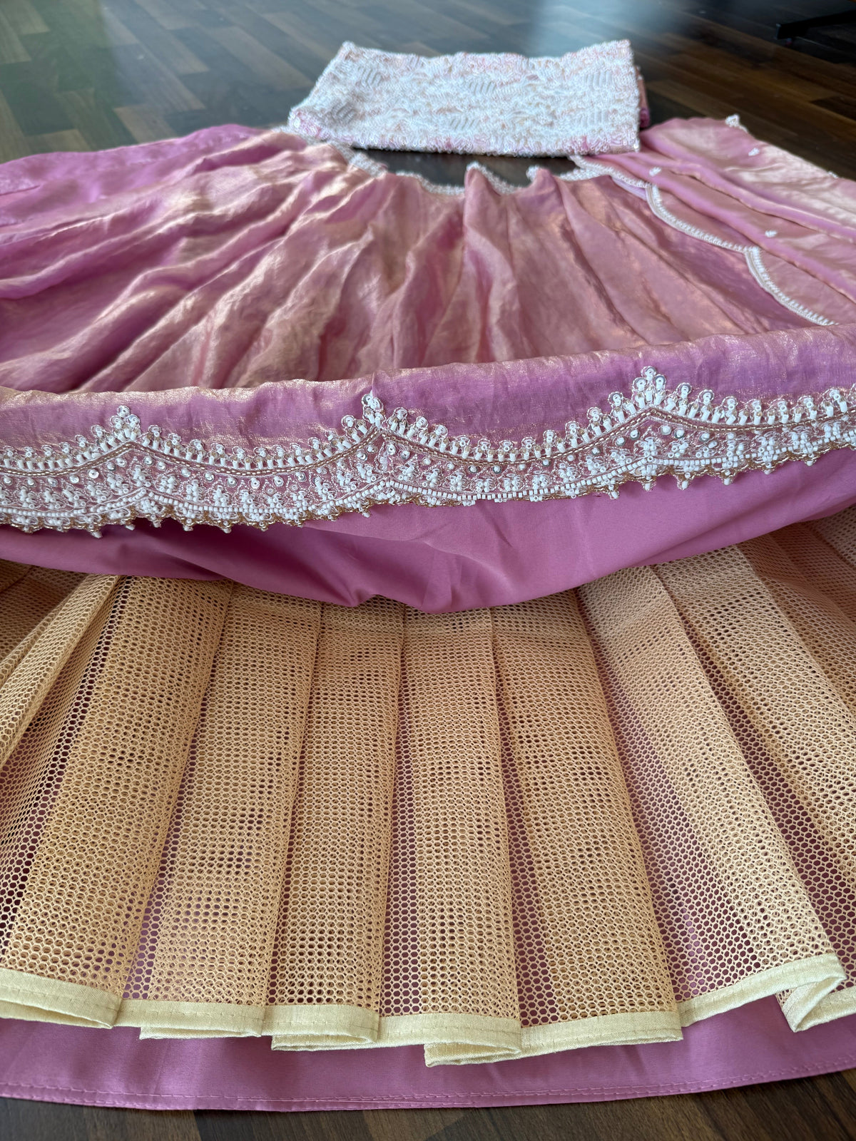 Dusty Rose Pink color Bids Embroidery work Lehenga Choli BL1668
