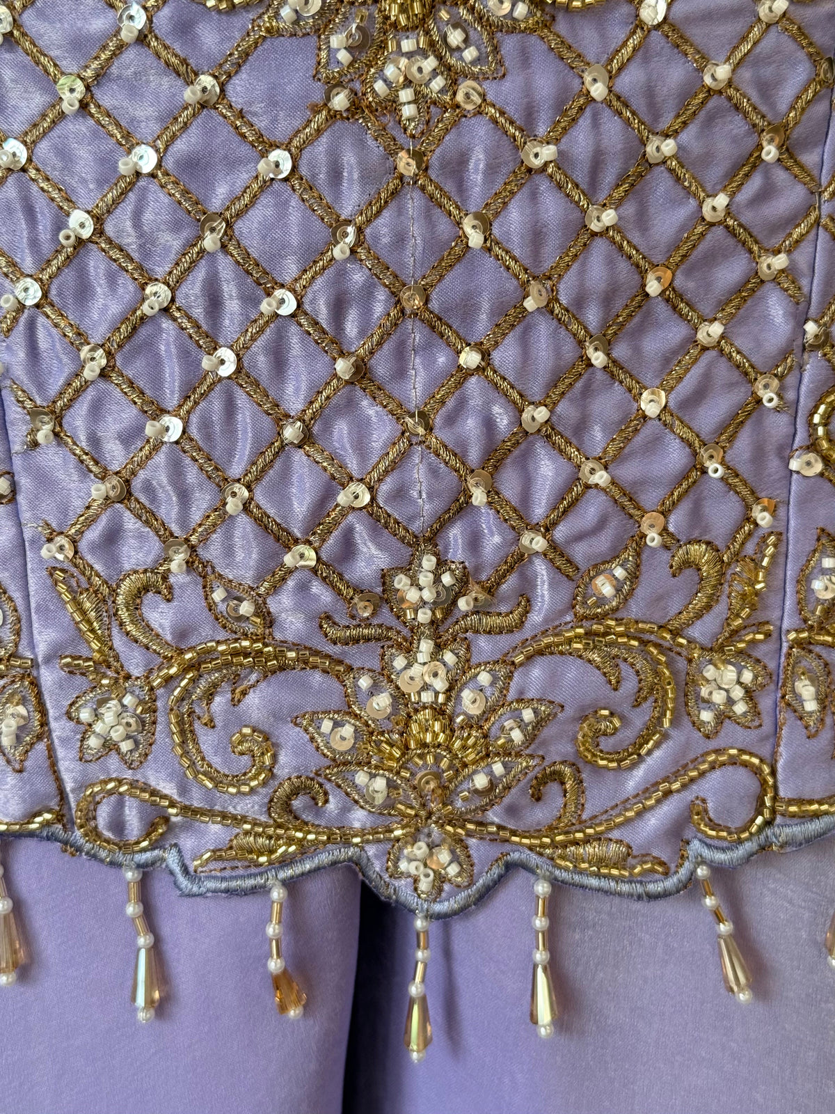 Pastel Lavender color Bids Sequence Embroidery work Sharara set BLS140