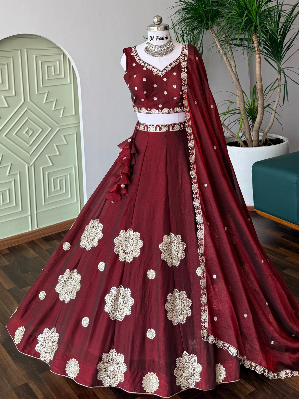 Wine Maroon color Designer Sequence Embroidery work Lehenga choli BL1711