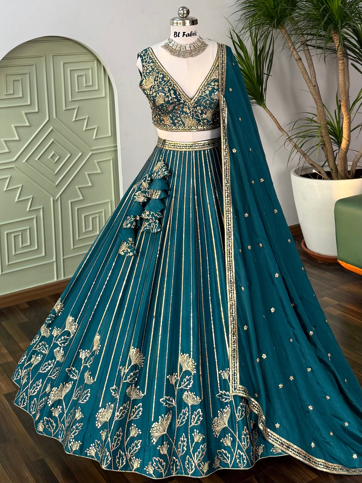 Teal Green color Sequence Embroidery work Designer Lehenga Choli BL1659