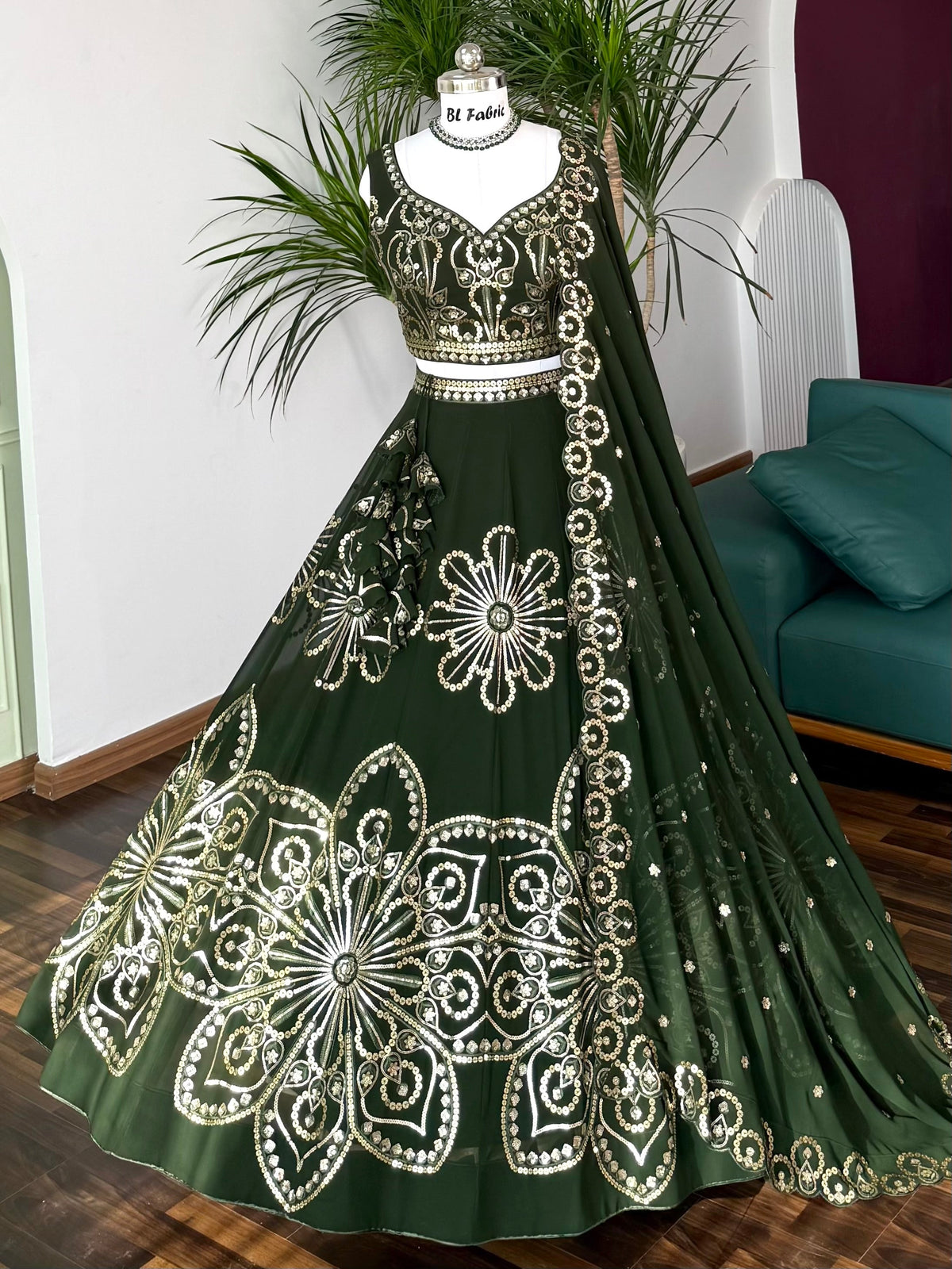 Green color Sequence Embroidery work Designer Lehenga Choli BL1657