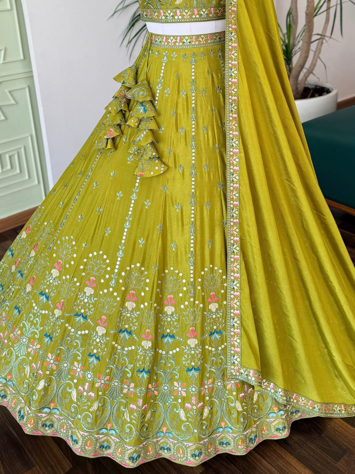 Mehendi Green color Sequence Embroidery work Designer Lehenga Choli BL1691