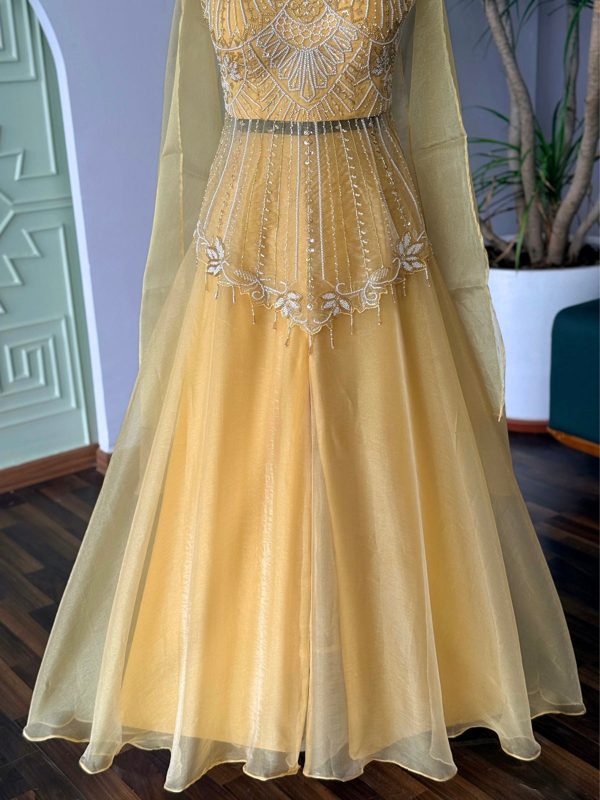 Yellow color Bids Embroidery work Sharara set BLS109