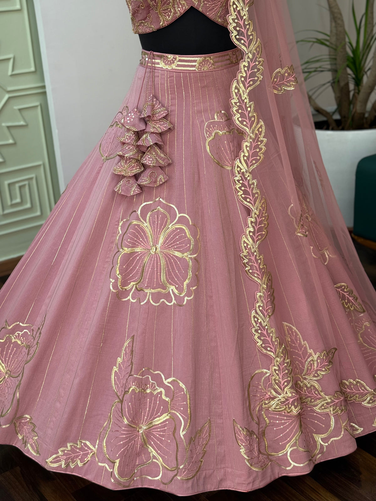 Peach color Designer Sequence Embroidery work Lehenga choli BL1642