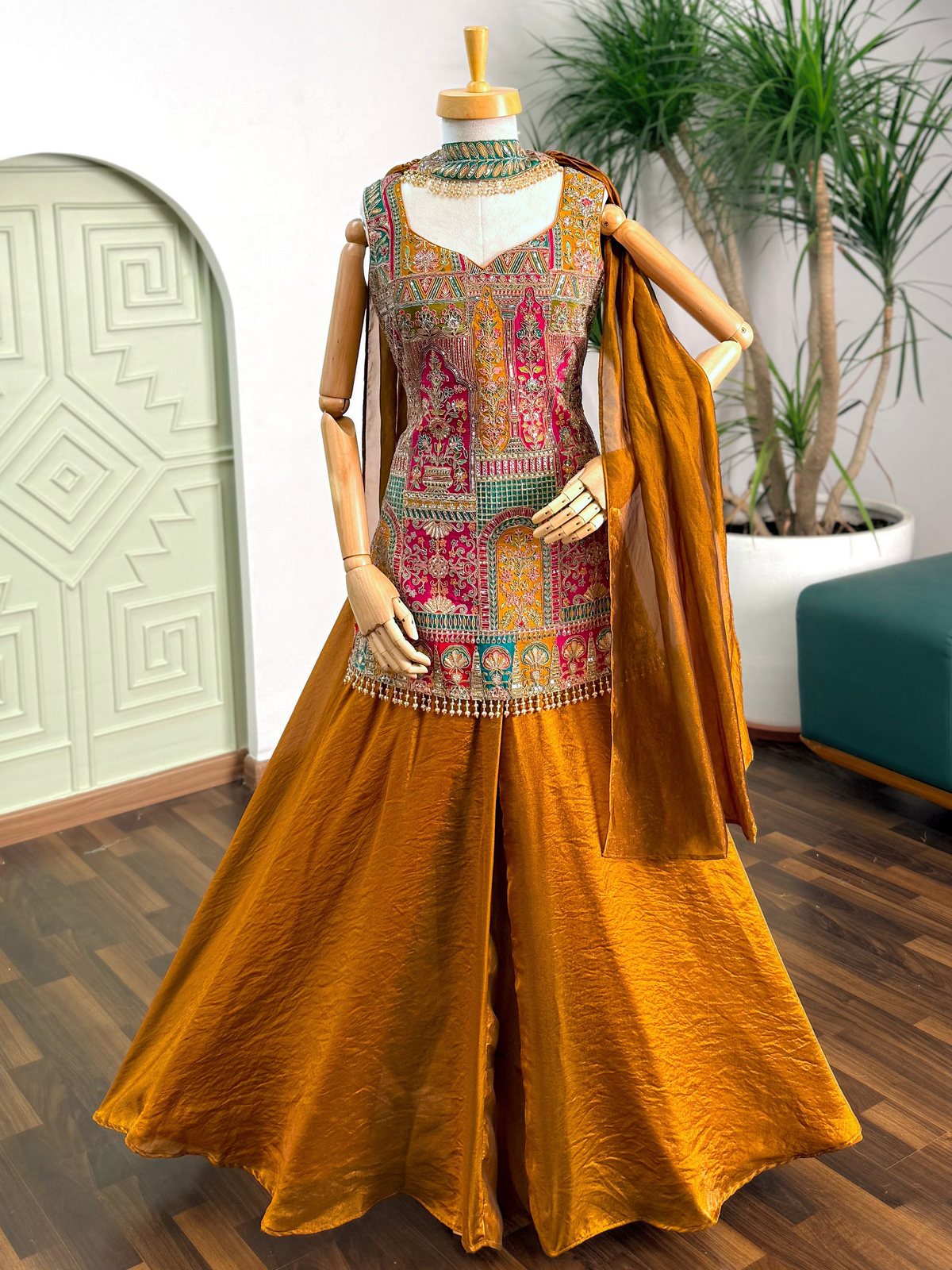 Brown color Sequence Embroidery work Sharara BLS101