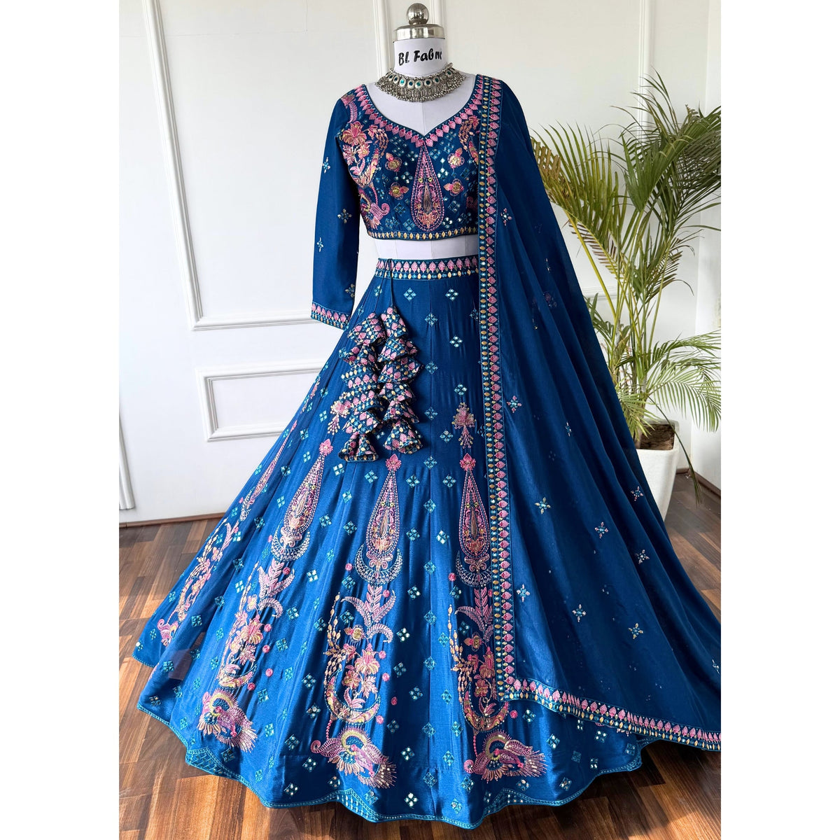 Firozi color Mirror & Sequence Embroidery work Designer Lehenga Choli BL1549