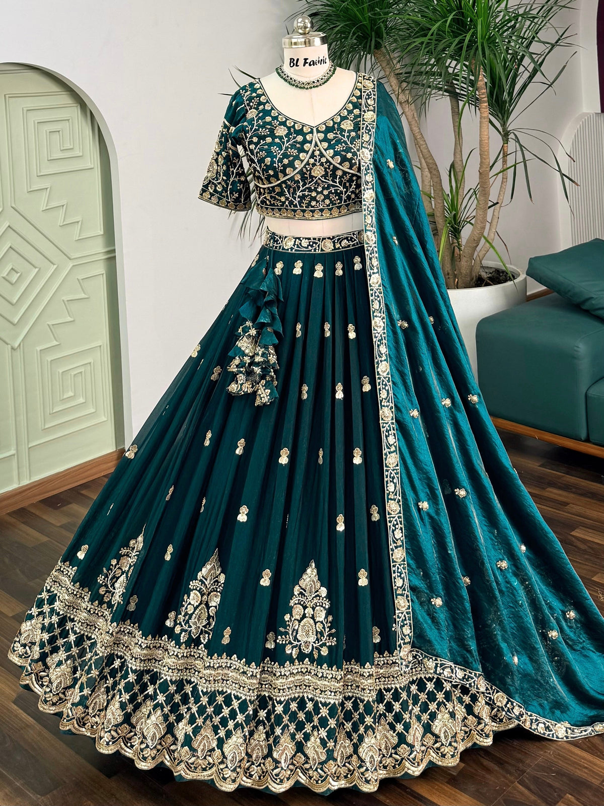 Teal Green color Bids Embroidery work Lehenga Choli BL1728
