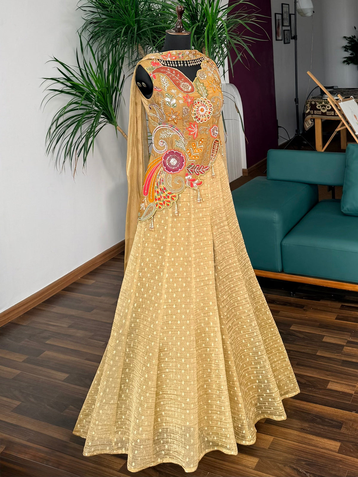 Golden Beige color Bids Embroidery work Sharara set BLS112