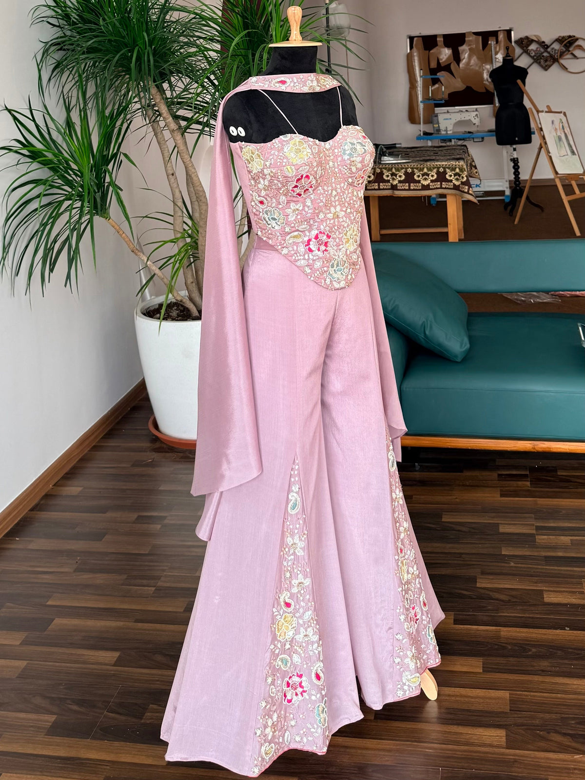 Soft Mauve Pink color Bids Sequence Embroidery work Sharara set BLS127