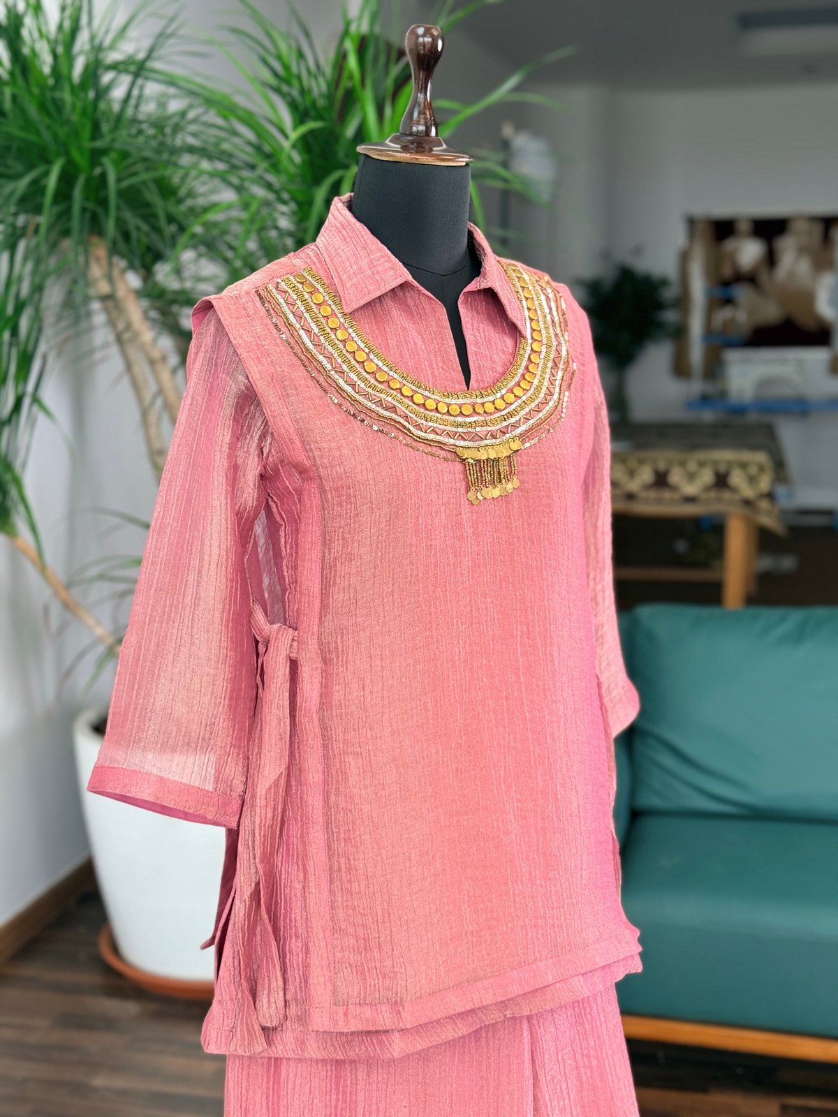 Dusty Rose Pink Handwork Necklace Sharara set BLS110