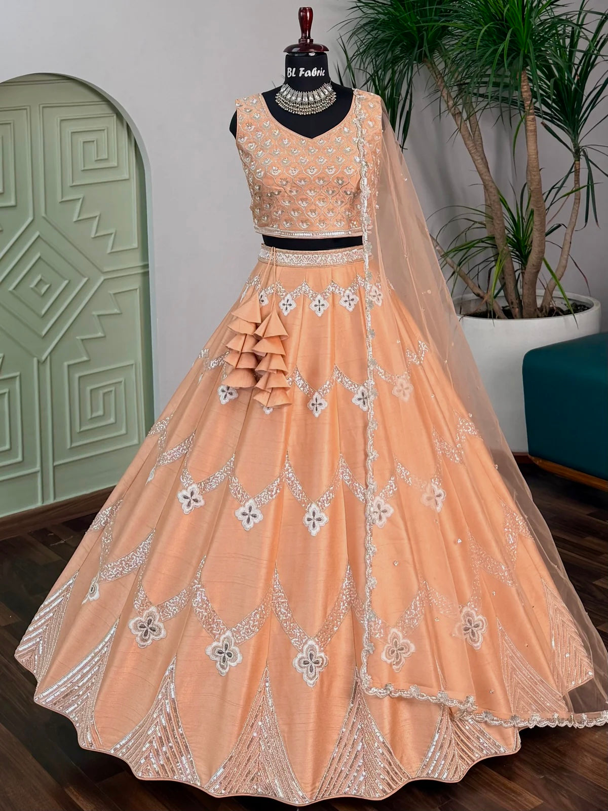 Dusty Peach color Designer Bids Embroidery work Lehenga choli BL1733