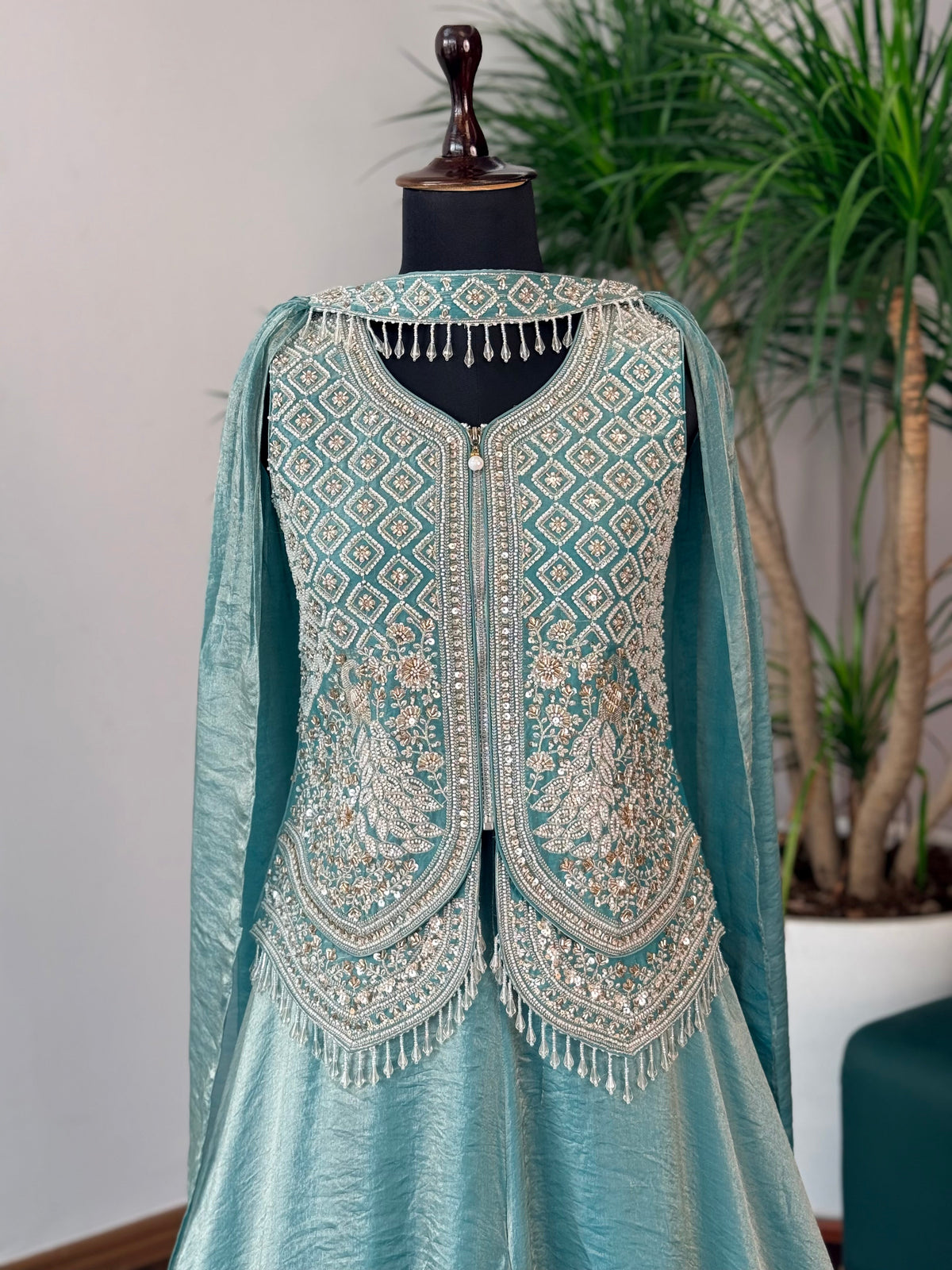 Royal Ice blue color Bids Sequence Embroidery work Sharara set BLS102