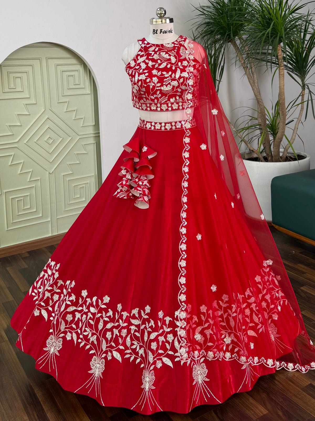 Ruby Red color Designer Sequence Embroidery work Lehenga choli BL1722