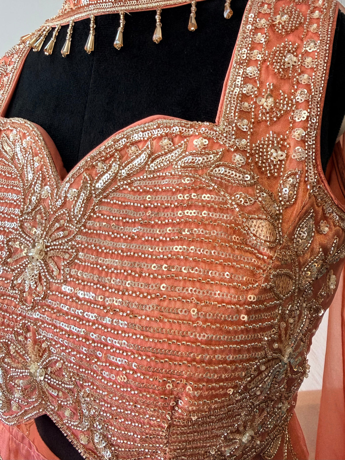 Peach Pink color Bids Sequence Embroidery work Sharara set BLS137