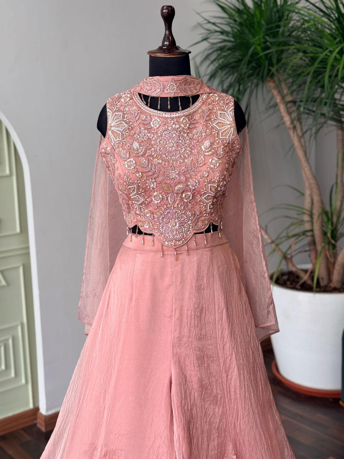 Pink color Bids Embroidery work Sharara set BLS105