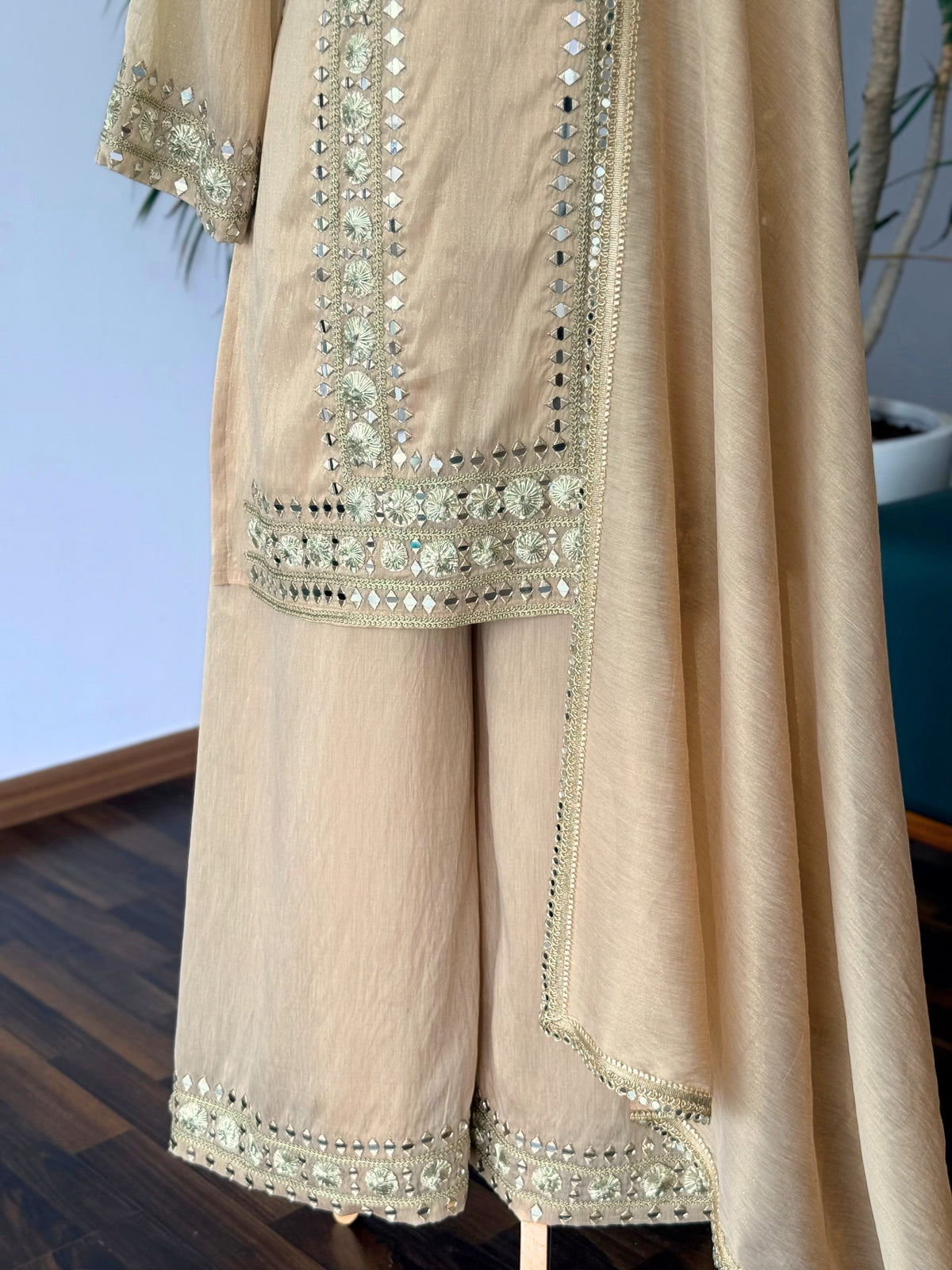 Champagne Gold Mirror & Embroidery Work Sharara set BLS120