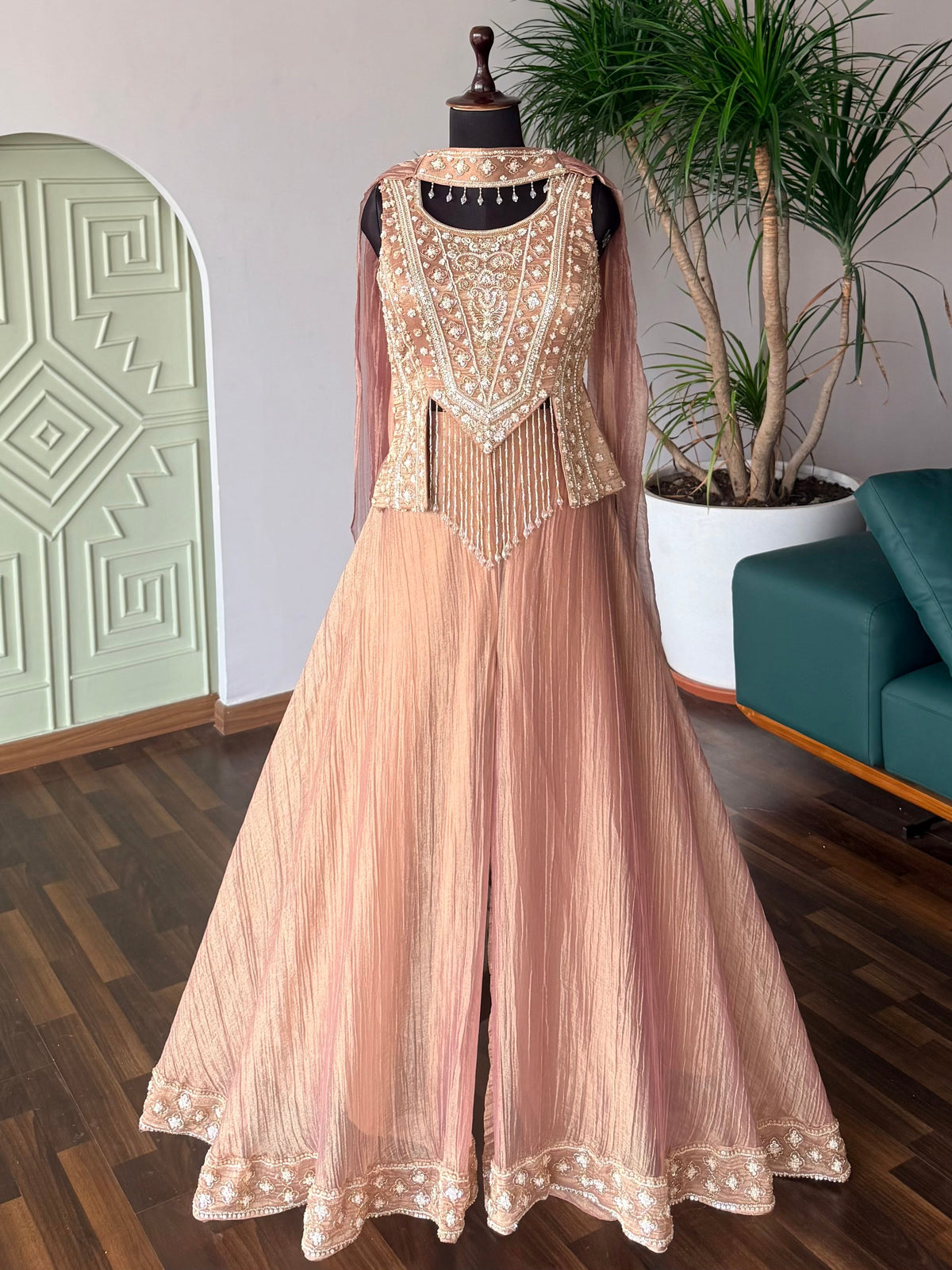 Pink color Bids Embroidery work Sharara set BLS116