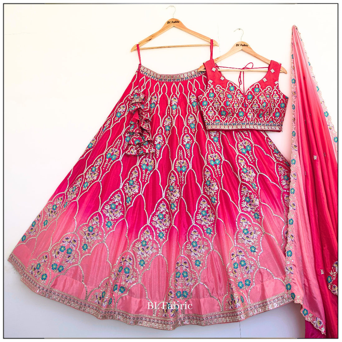 Shadding Pink color Sequence Embroidery work Designer Lehenga Choli for Wedding Function BL1525