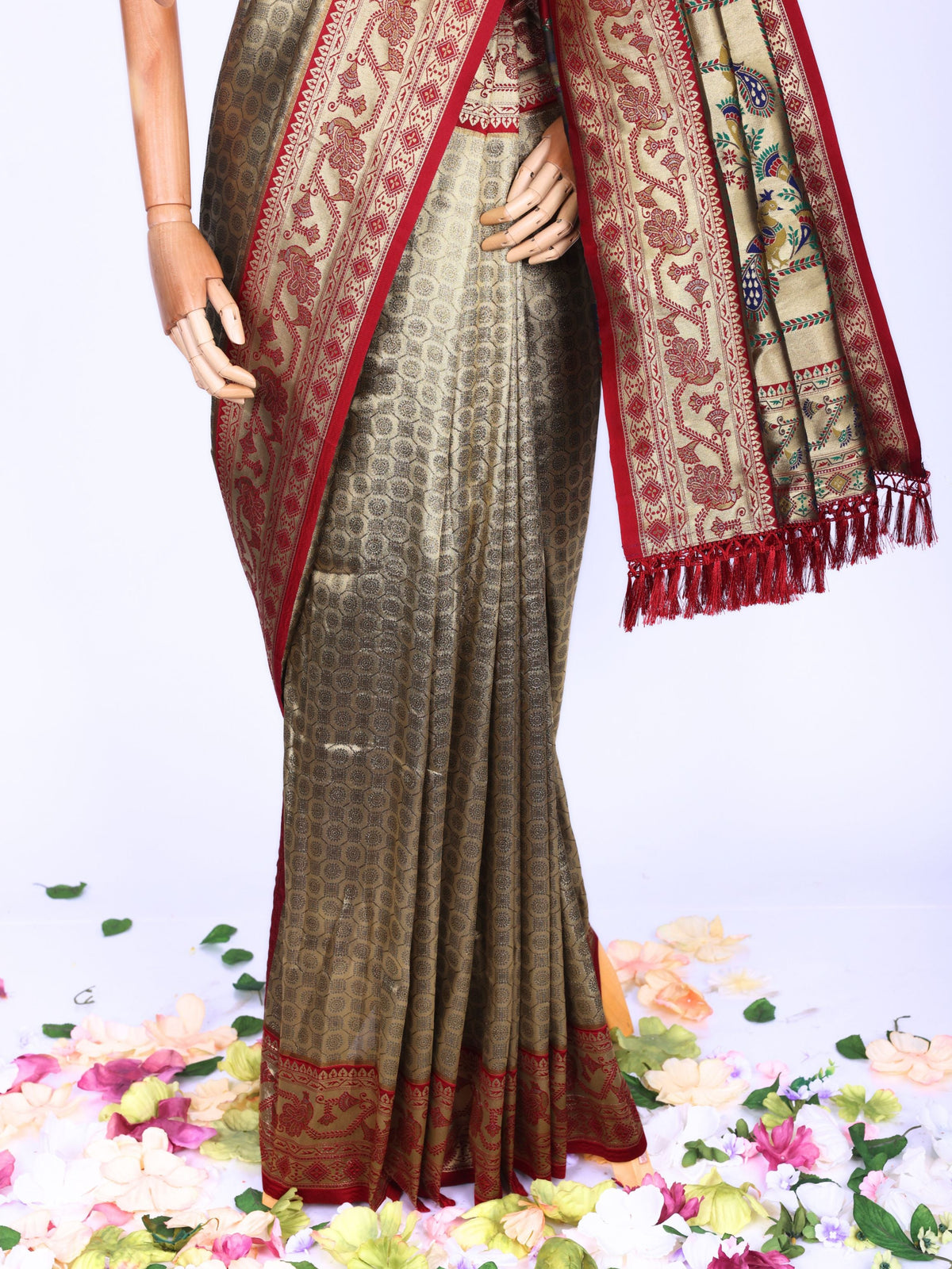 Maroon color Kanjivaram work Designer Saree BLS1015_Maroon
