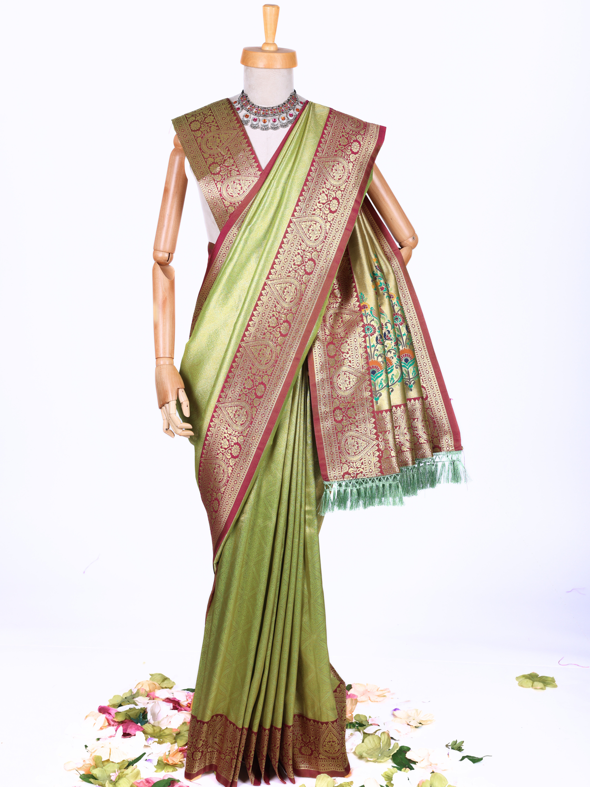 Parrot color Kanjivaram work Designer Saree BLS1017_Parrot