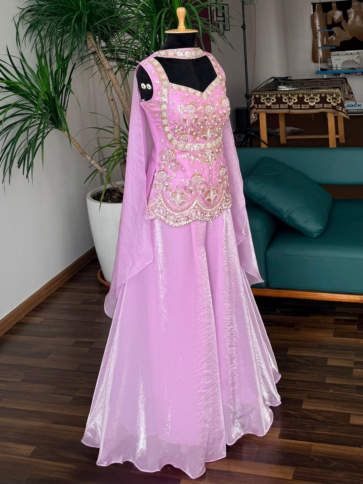 Pastel Lavender Pink color Bids Sequence Embroidery work Sharara set BLS126