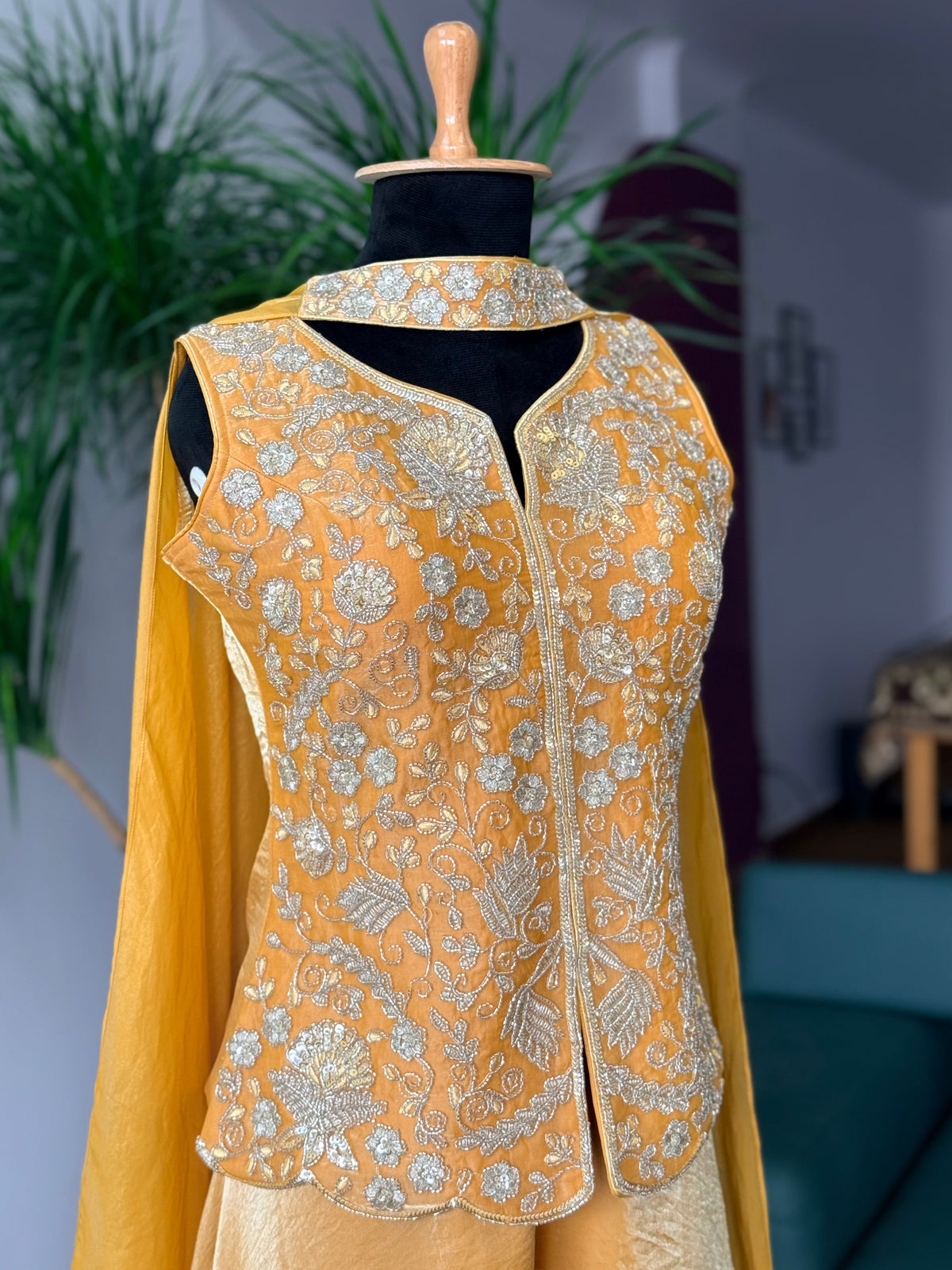 Mustard Yellow color Bids Sequence Embroidery work Sharara set BLS134