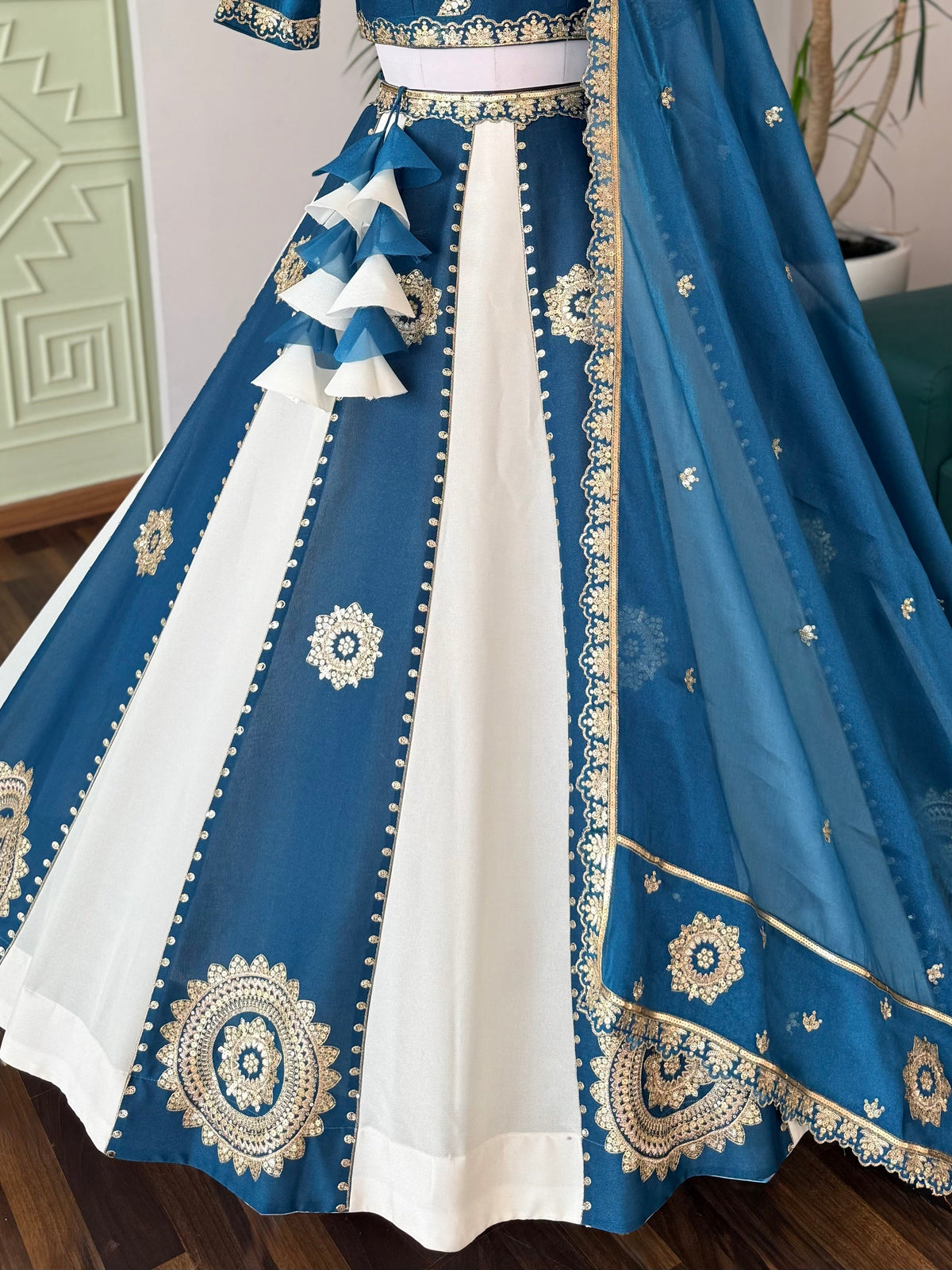 Teal Blue & Off-White color Sequence Embroidery work Designer Lehenga Choli BL1707