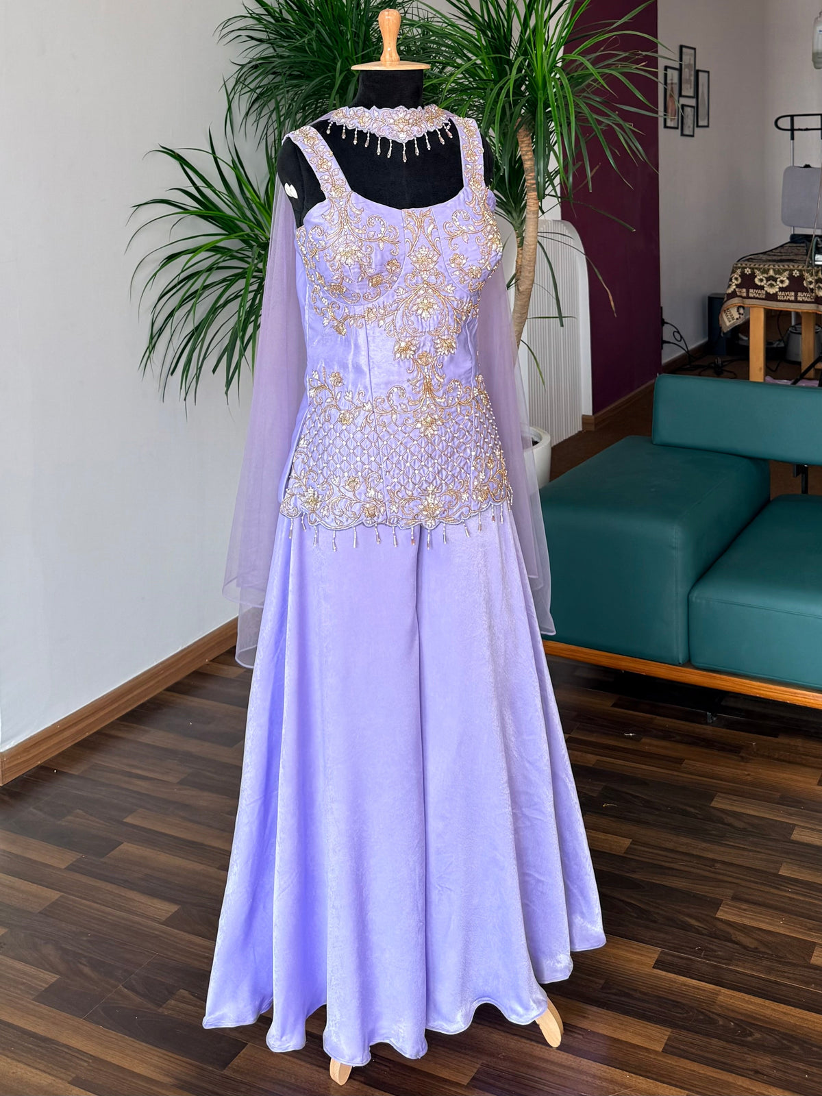 Pastel Lavender color Bids Sequence Embroidery work Sharara set BLS140