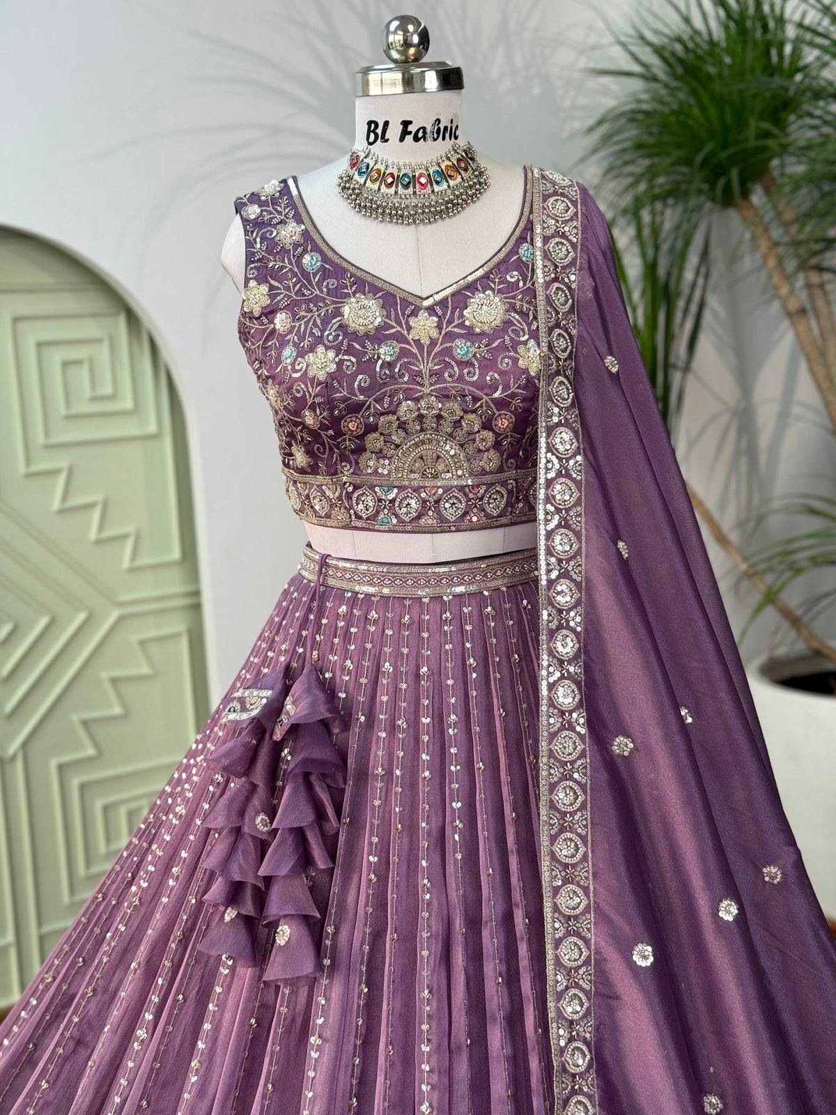 Mauve Purple color Bids Embroidery work Designer Lehenga Choli BL1673