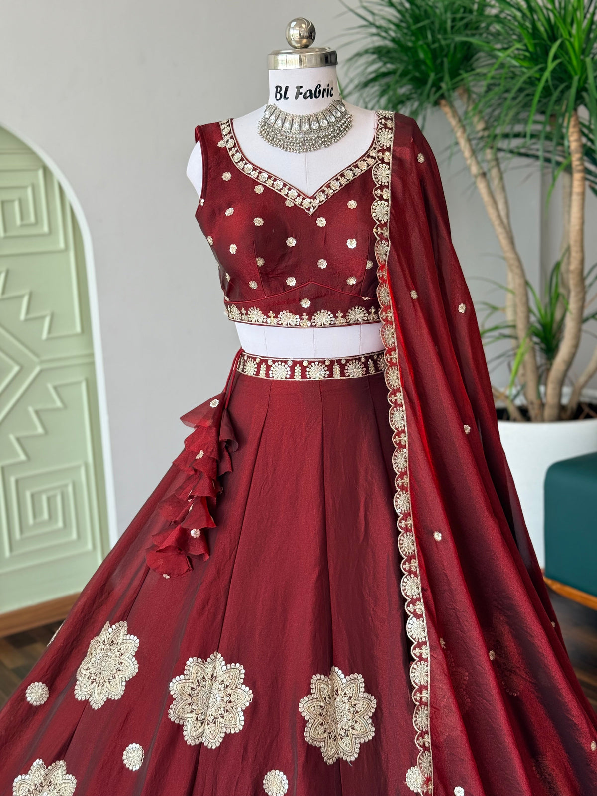 Wine Maroon color Designer Sequence Embroidery work Lehenga choli BL1711