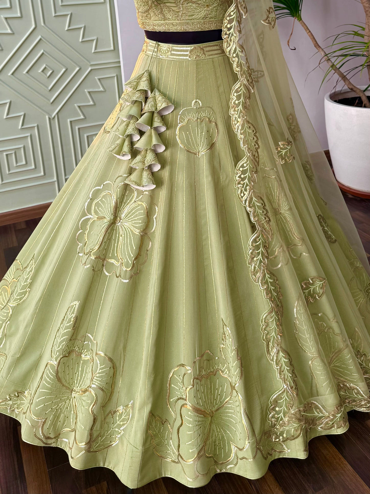 Parrot Green color Designer Sequence Embroidery work Lehenga choli BL1648