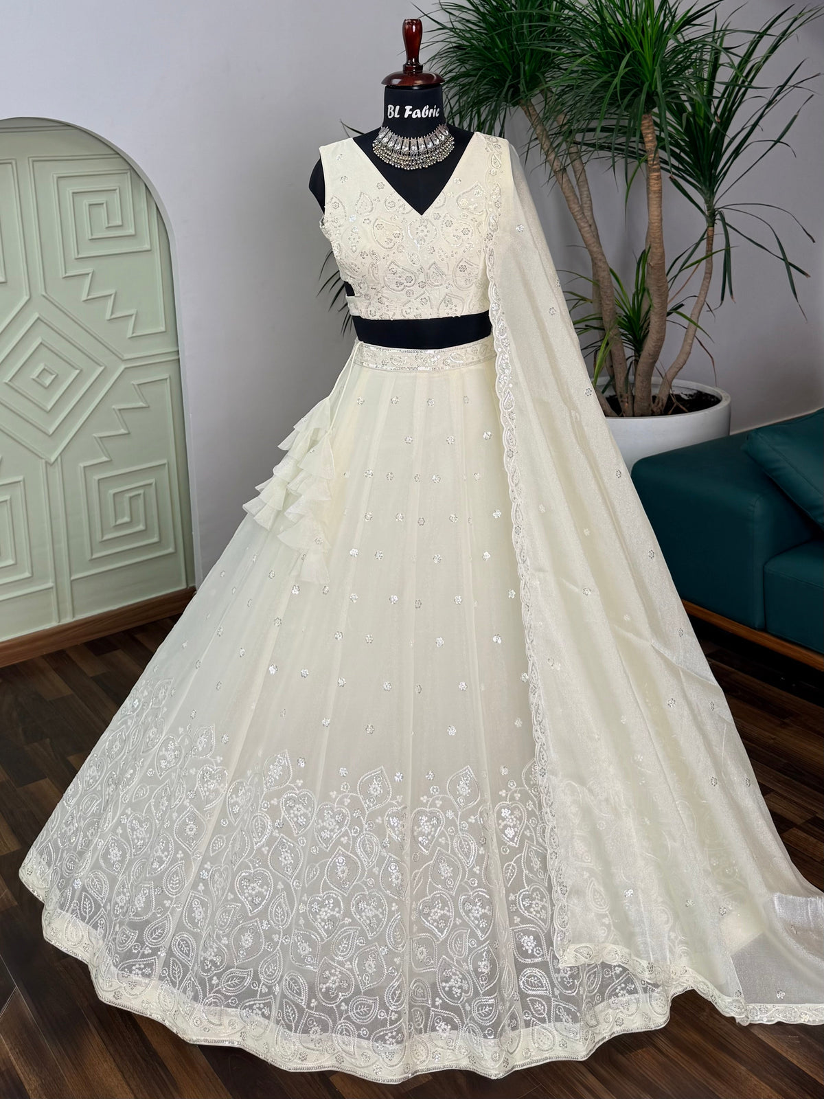 Off-White color Designer Sequence Embroidery work Lehenga choli BL1712