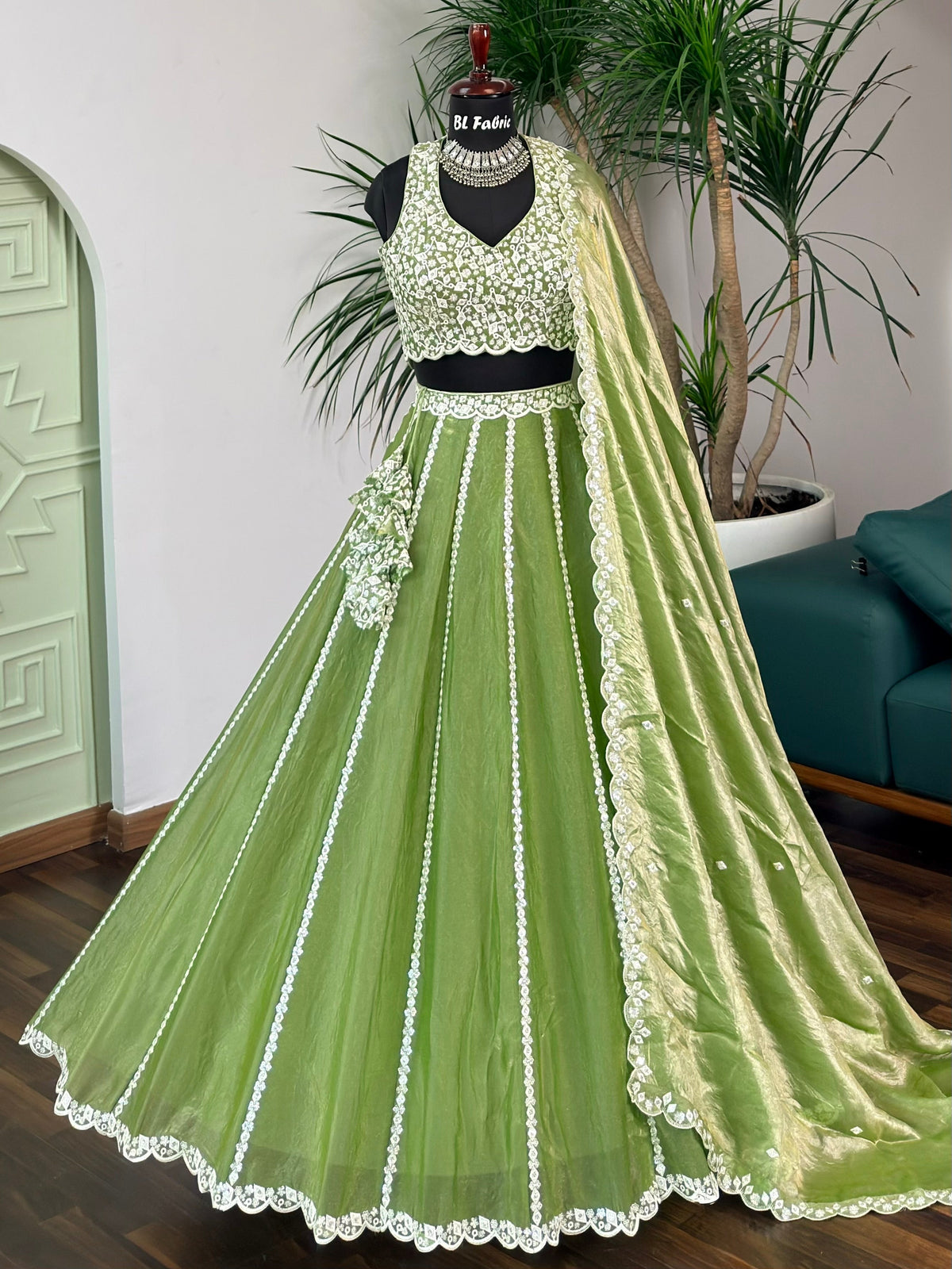 Pista Green color Designer Sequence Embroidery work Lehenga choli BL1713