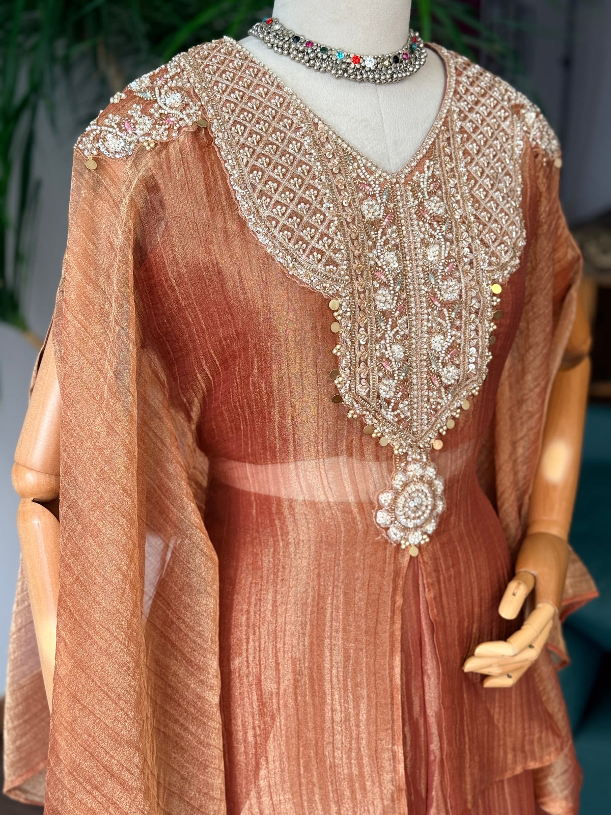 Copper Peach Handwork Necklace Sharara set BLS130