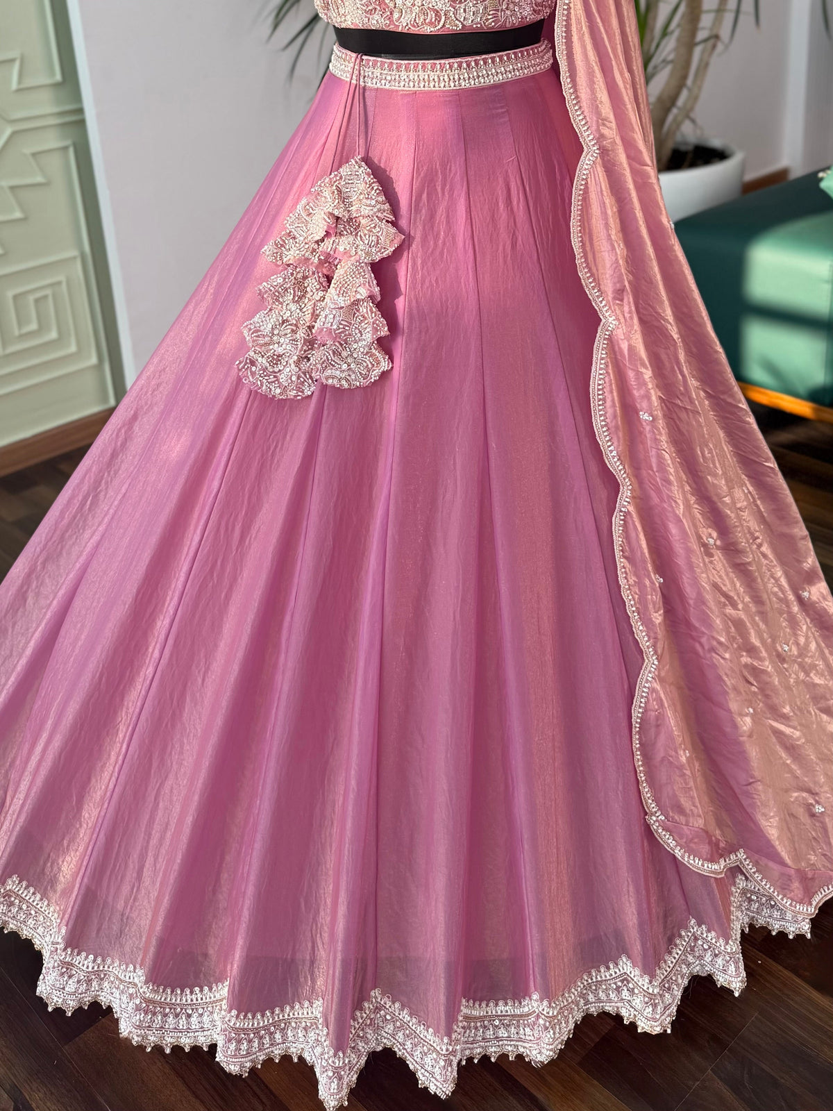 Dusty Rose Pink color Bids Embroidery work Lehenga Choli BL1668