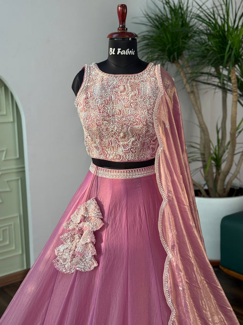 Dusty Rose Pink color Bids Embroidery work Lehenga Choli BL1668