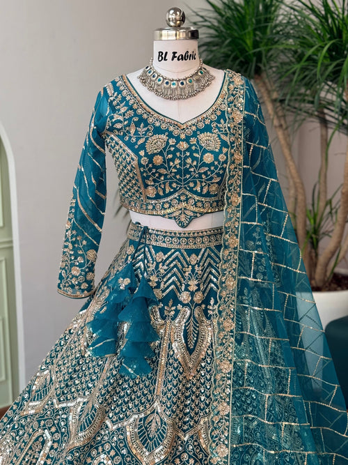 Firozi color Hand Embroidery work Designer Lehenga Choli for Wedding Function BL1735