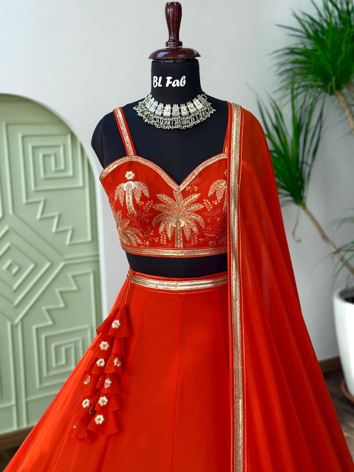 Orange color Sequence Embroidery work Designer Lehenga Choli BL1641