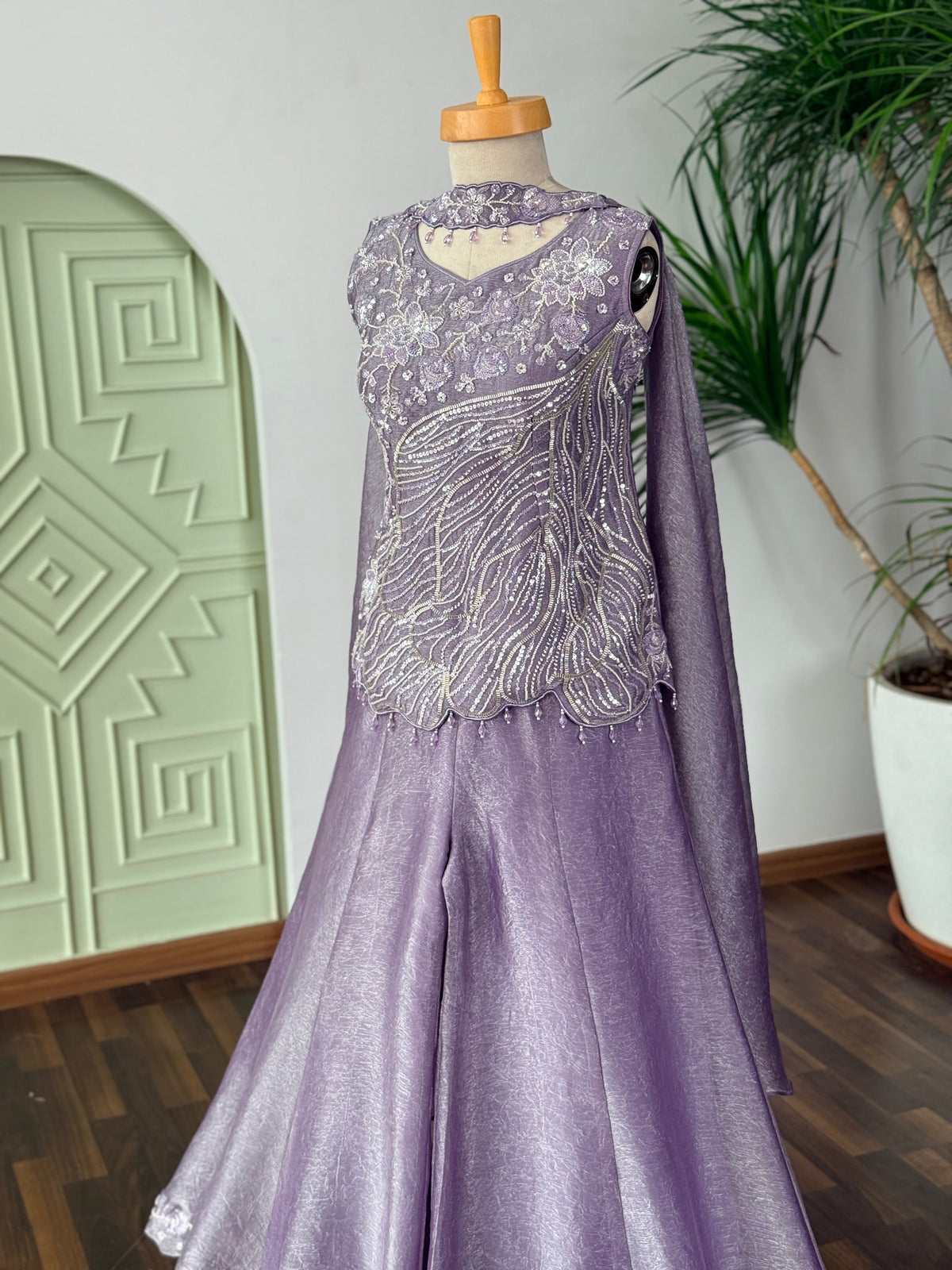 Purple color Bids Embroidery work Sharara set BLS114