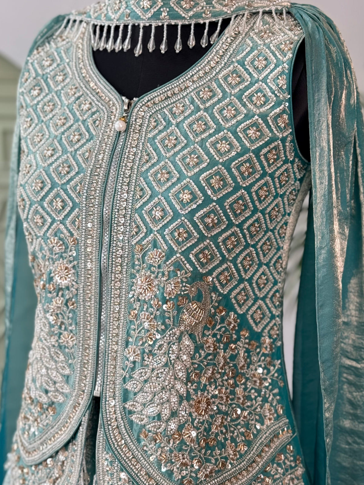 Royal Ice blue color Bids Sequence Embroidery work Sharara set BLS102