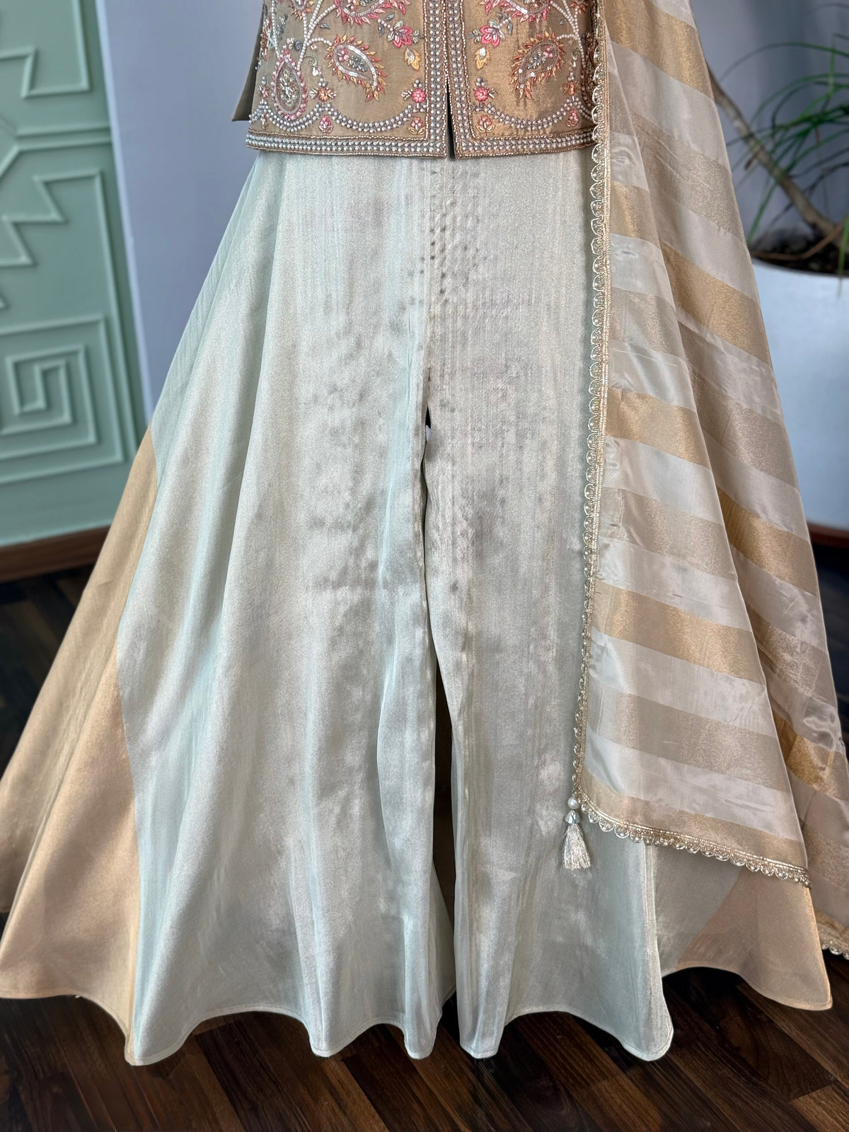 Golden color Bids Embroidery work Sharara set BLS104