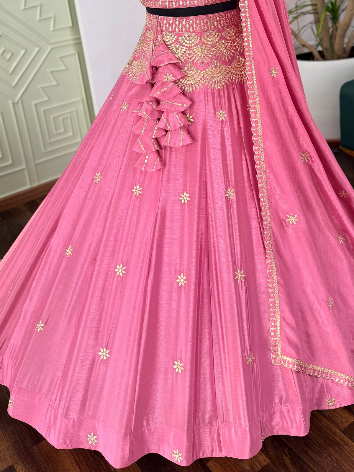 Rose pink color Sequence Embroidery work Designer Lehenga Choli BL1685