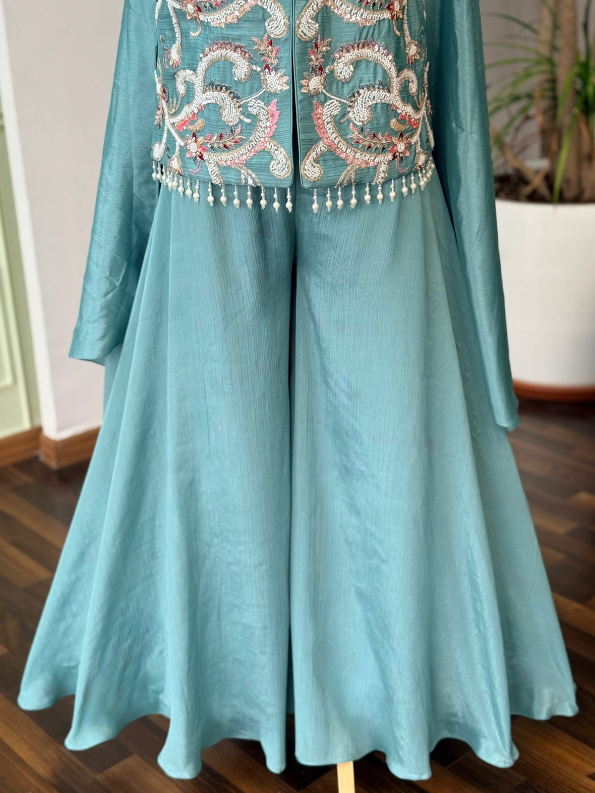 Sky blue color Bids Sequence Embroidery work Sharara set BLS122